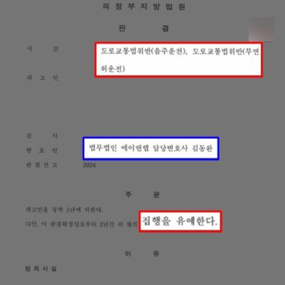 무면허 상태인 음주운전 3회차 의뢰인 변호하여 집행유예 이끌어내